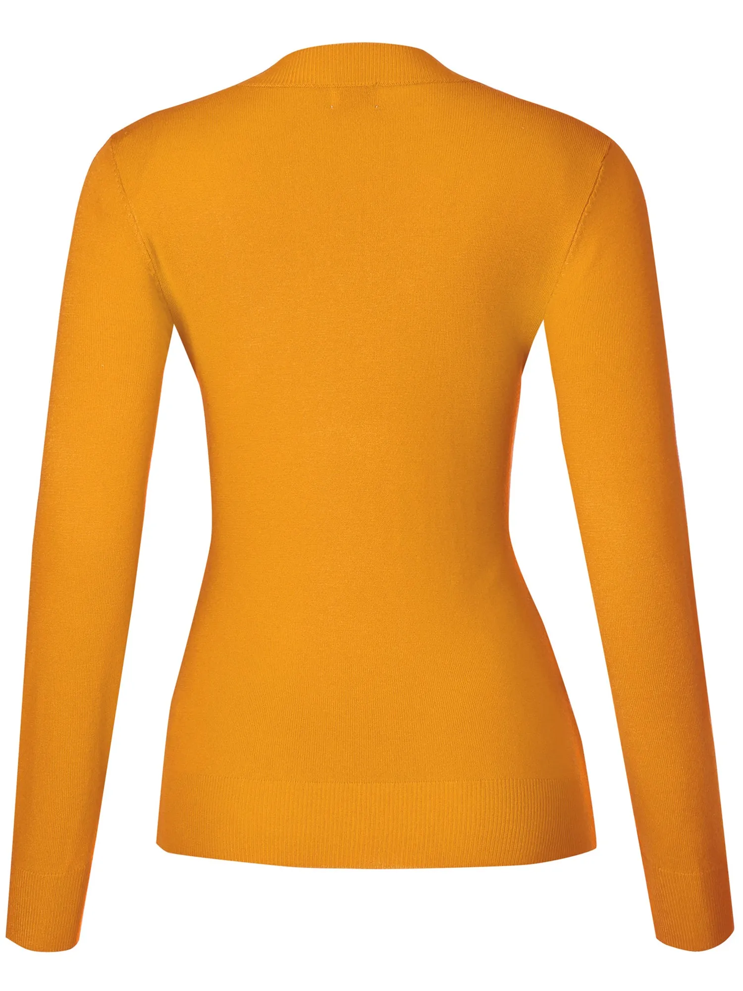 Women's Solid Classic Long-Sleeve V Neck Knit Sweater Top (FWT1094)