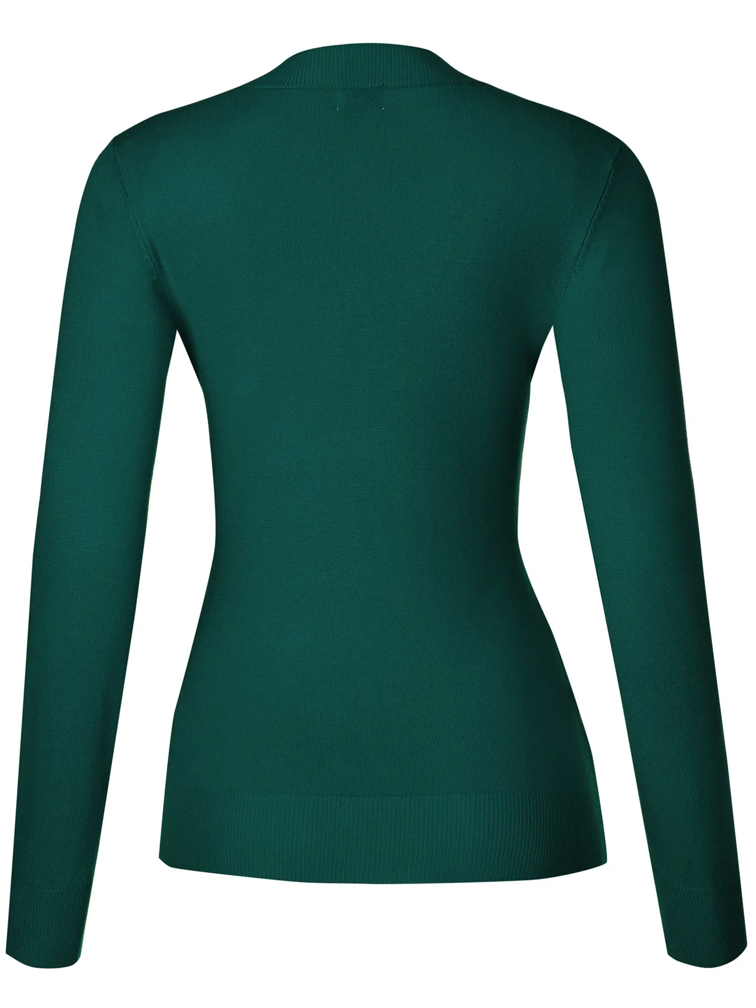 Women's Solid Classic Long-Sleeve V Neck Knit Sweater Top (FWT1094)