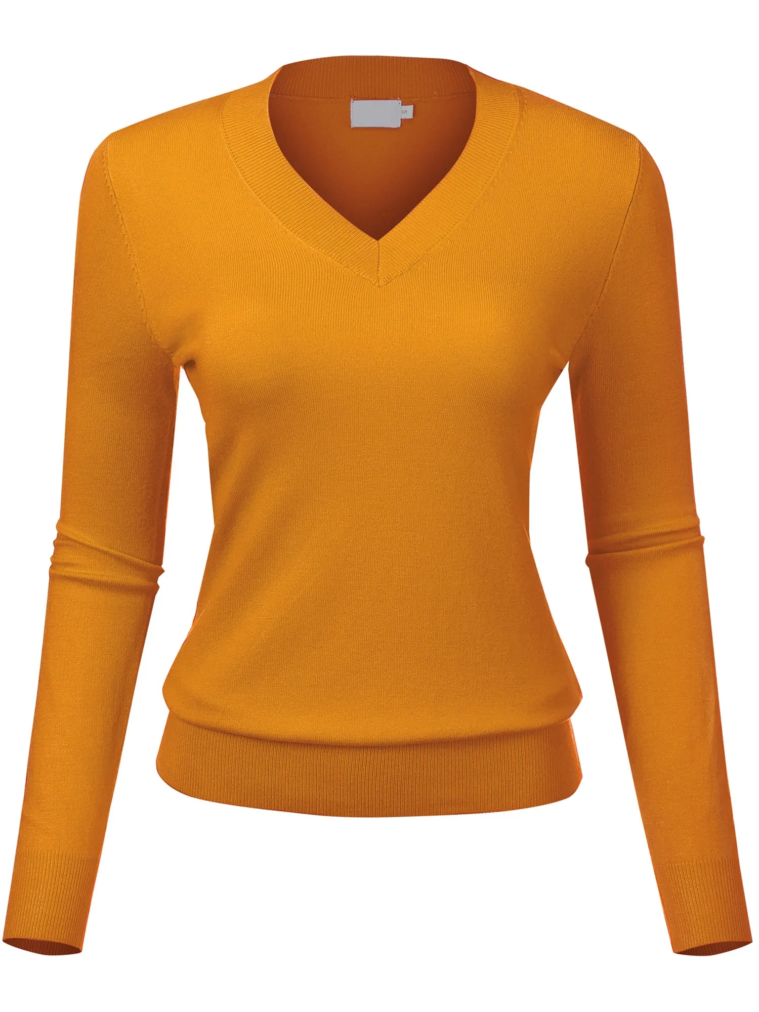 Women's Solid Classic Long-Sleeve V Neck Knit Sweater Top (FWT1094)