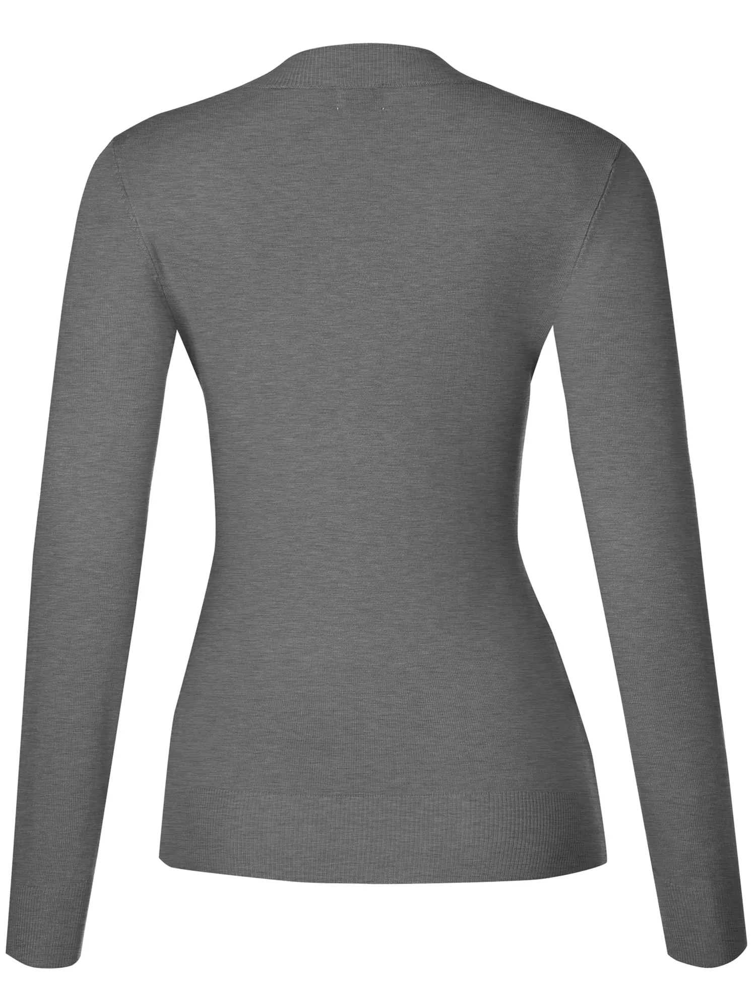 Women's Solid Classic Long-Sleeve V Neck Knit Sweater Top (FWT1094)