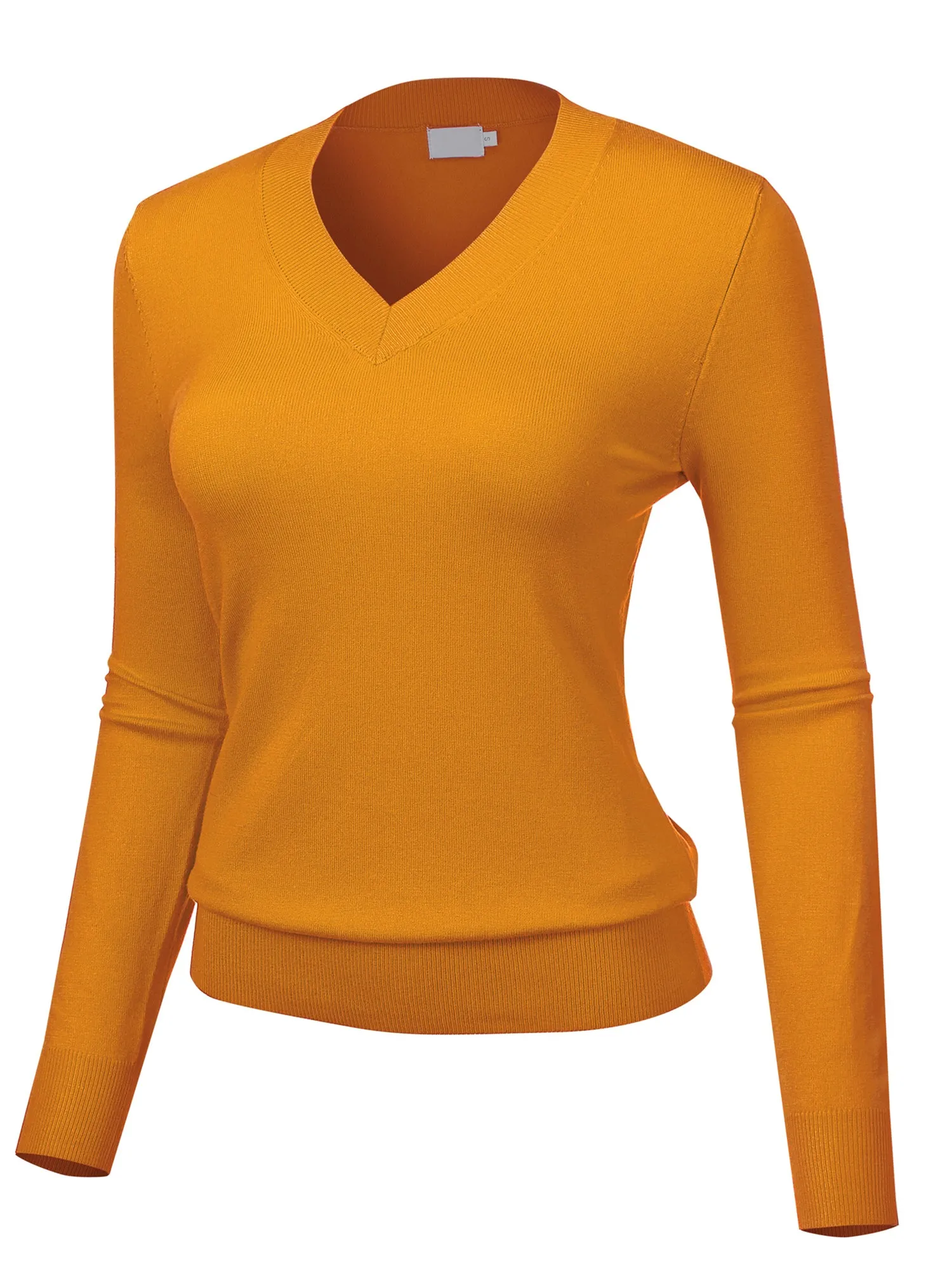 Women's Solid Classic Long-Sleeve V Neck Knit Sweater Top (FWT1094)