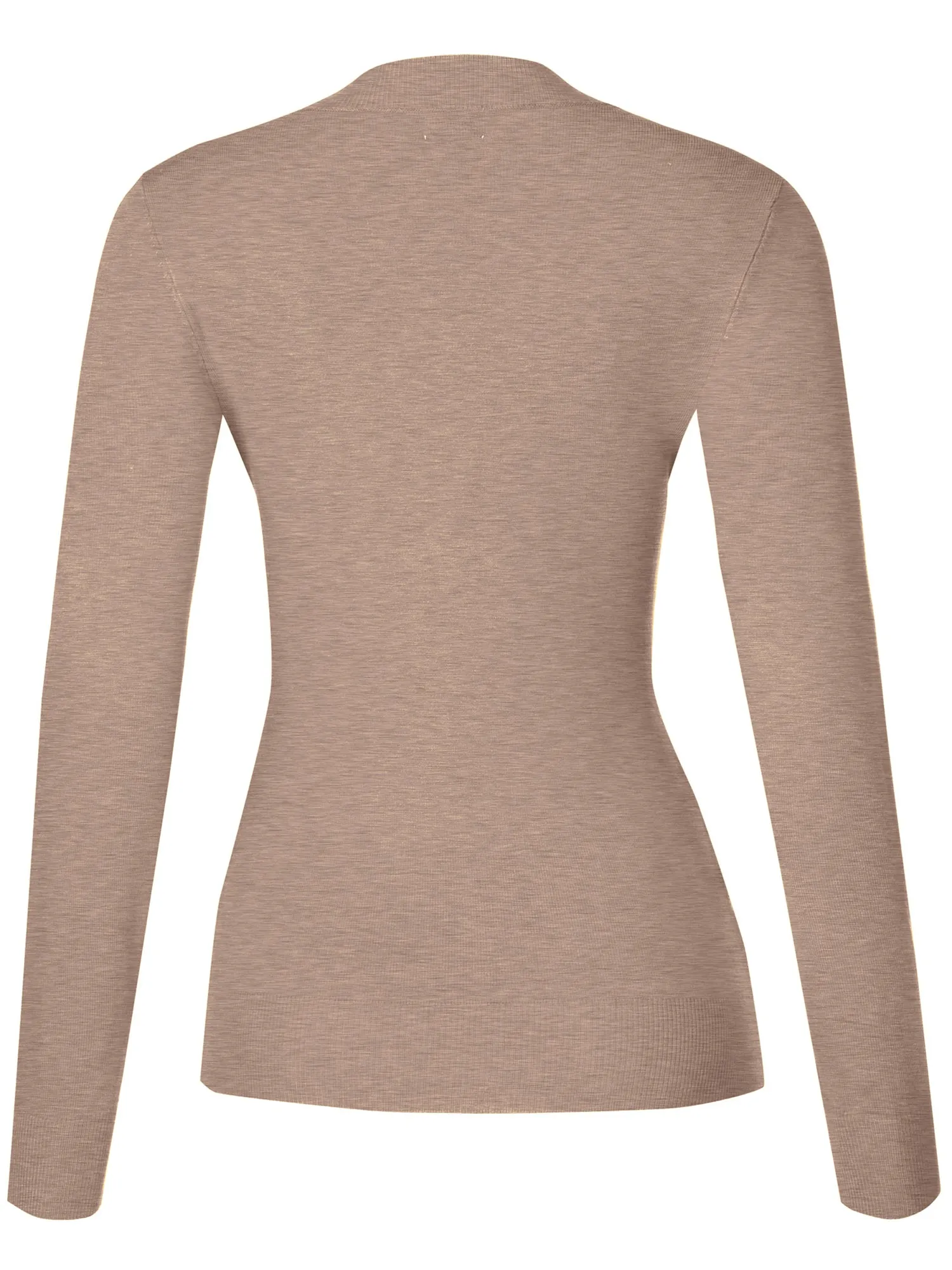 Women's Solid Classic Long-Sleeve V Neck Knit Sweater Top (FWT1094)