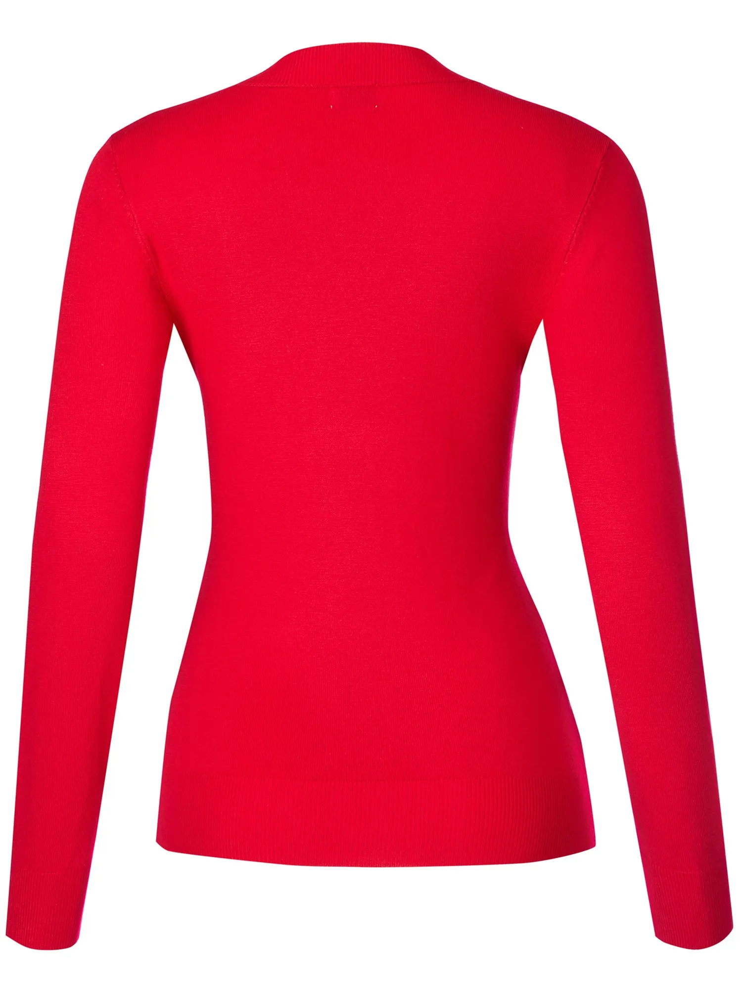 Women's Solid Classic Long-Sleeve V Neck Knit Sweater Top (FWT1094)