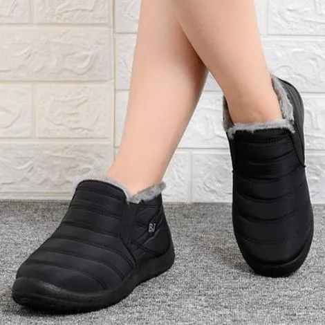 Women's warm lining ankle snow boots waterproof faux fur slip on booties