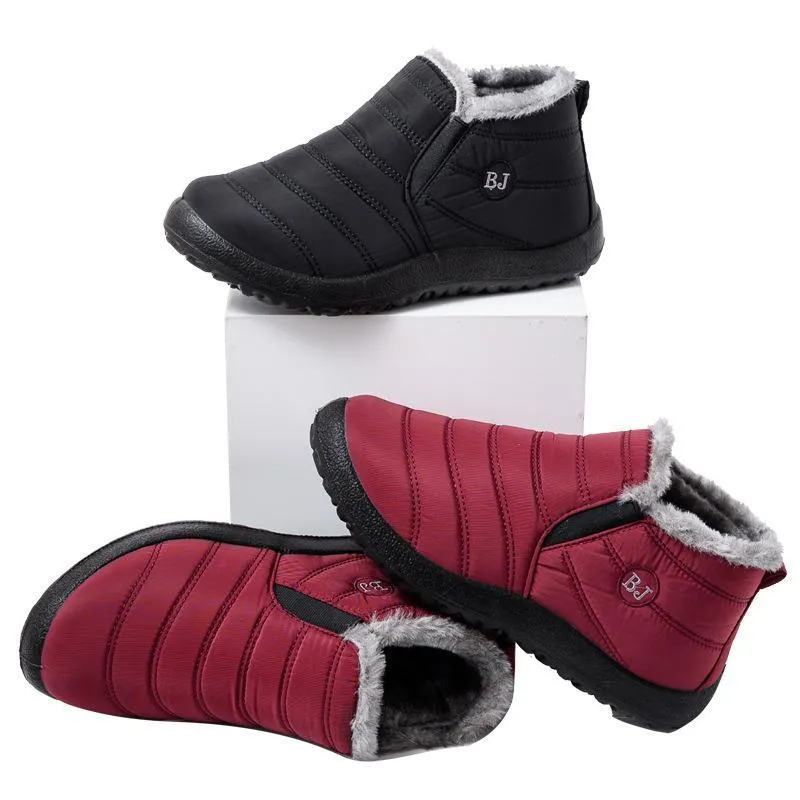 Women's warm lining ankle snow boots waterproof faux fur slip on booties