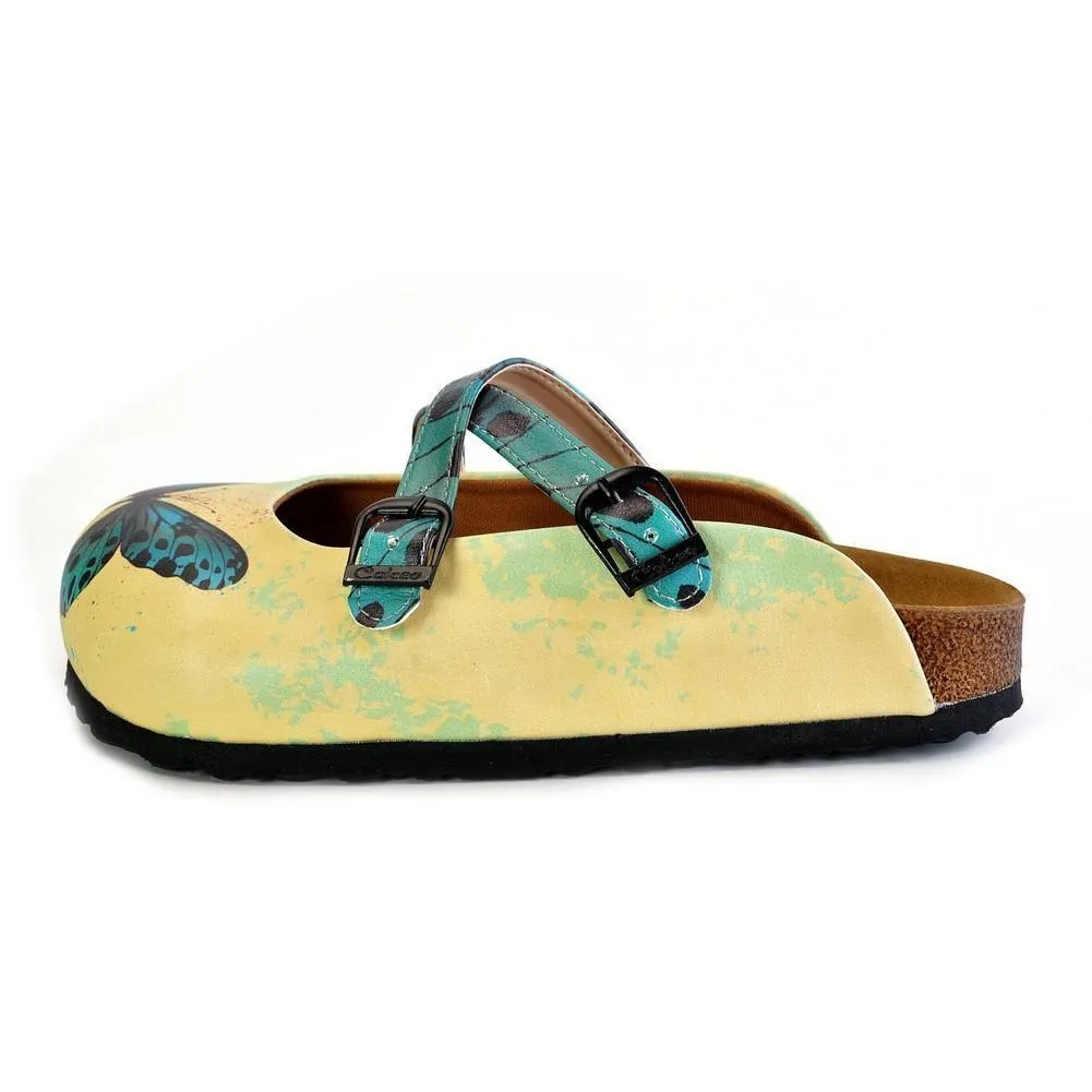 Yellow and Blue Colored Butterfly Patterned Clogs - WCAL178