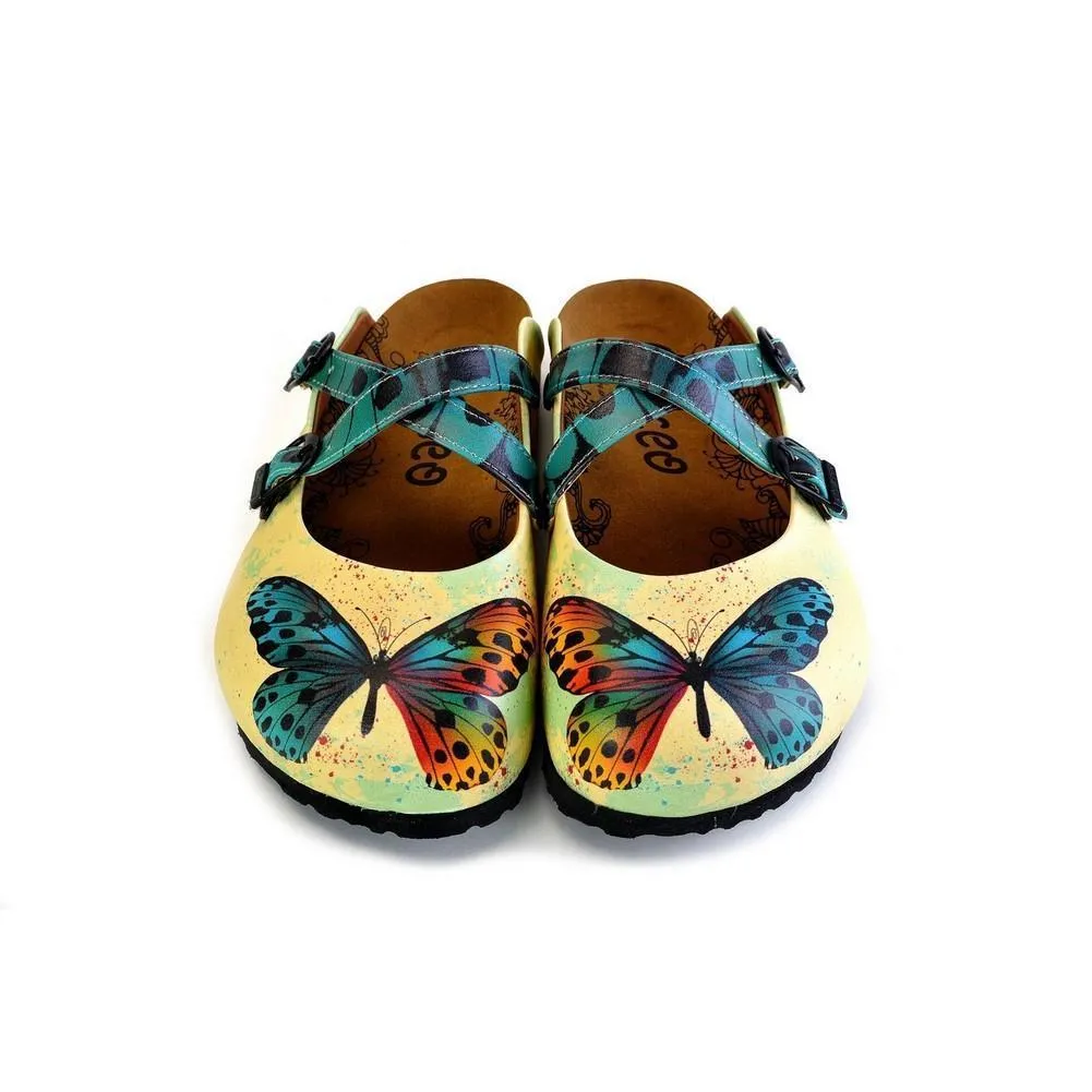 Yellow and Blue Colored Butterfly Patterned Clogs - WCAL178