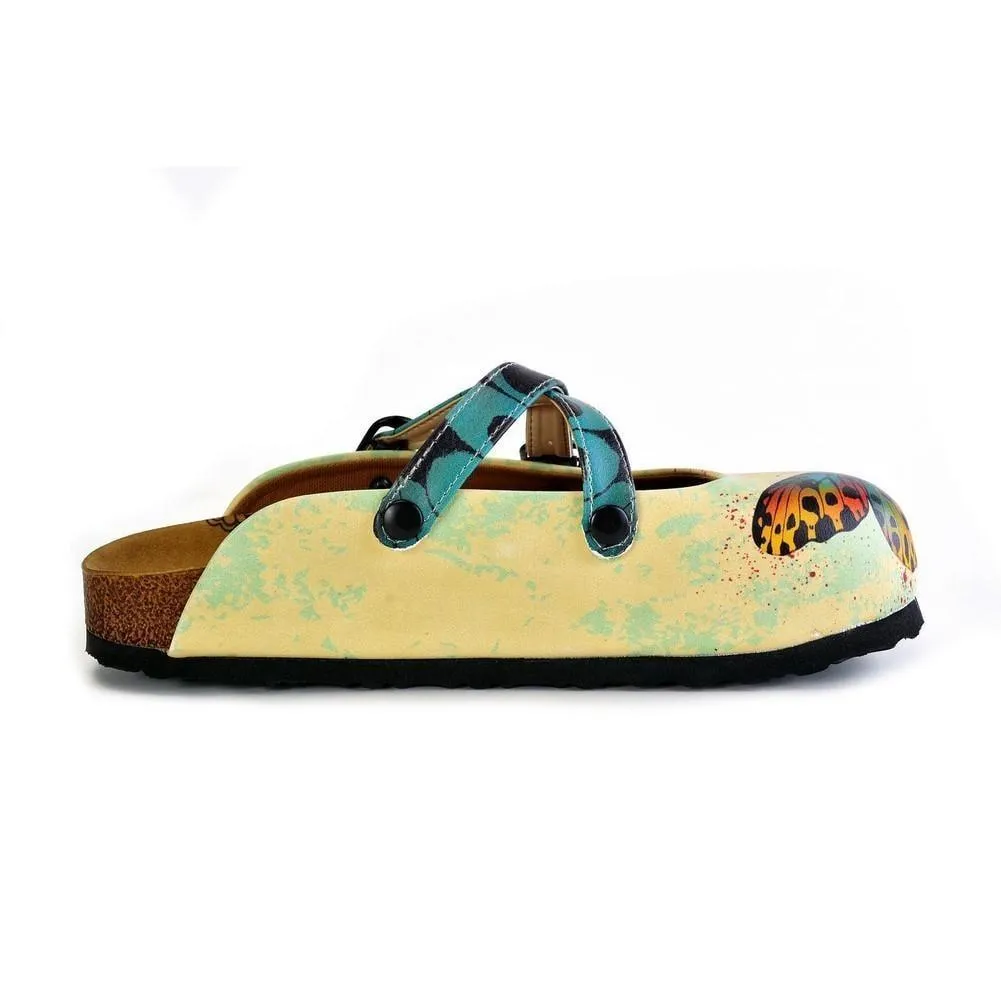 Yellow and Blue Colored Butterfly Patterned Clogs - WCAL178