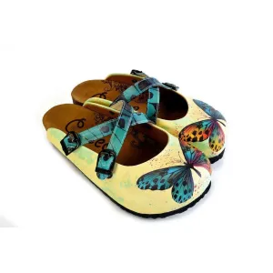 Yellow and Blue Colored Butterfly Patterned Clogs - WCAL178